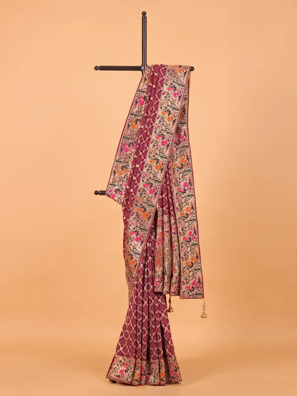 Wine wedding wear saree in semi georgette