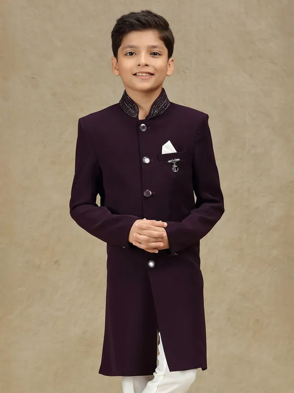 Wine wedding wear terry rayon indowestern