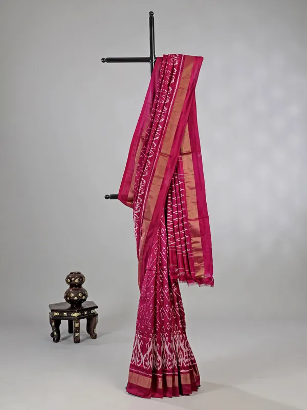 Wine zari weaving patola silk saree for wedding elegance