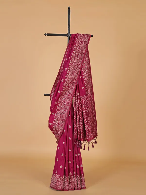 Wine zari weaving semi silk wedding saree