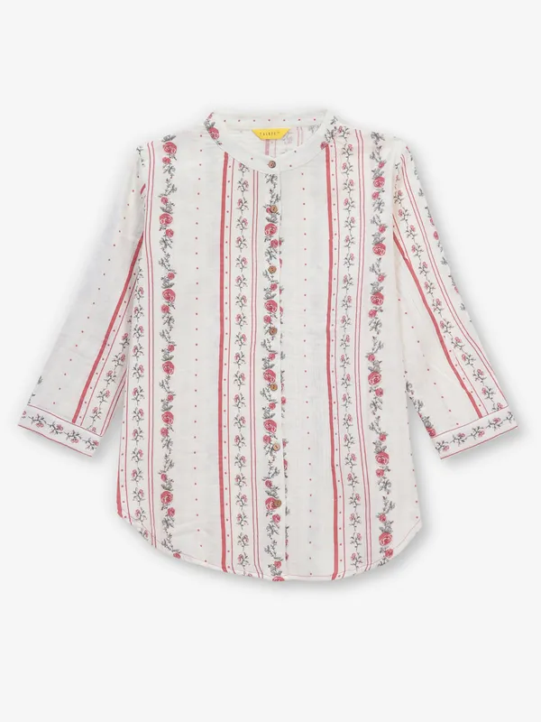 Women off-white printed cotton tunic top