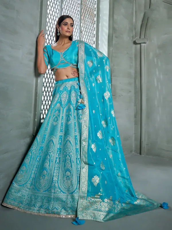 Wonderful aqua silk lehenga choli