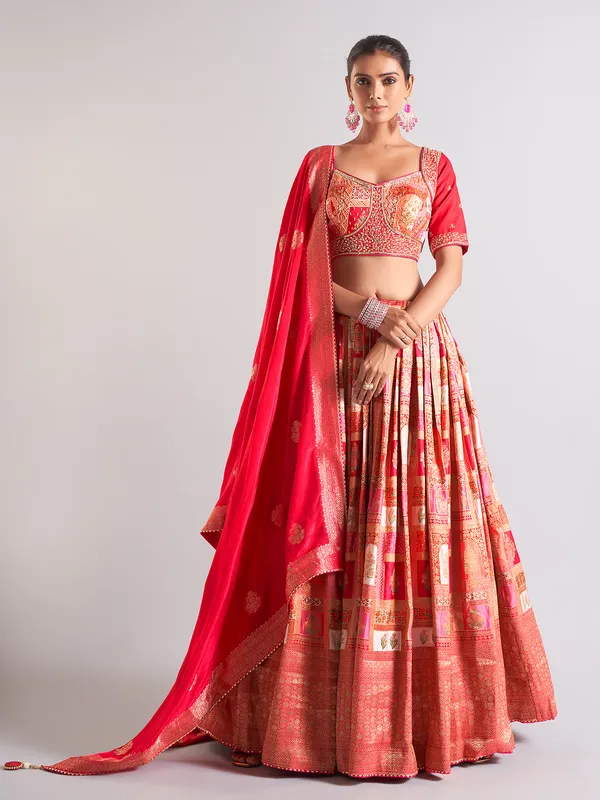 Wonderful red cotton silk lehenga choli
