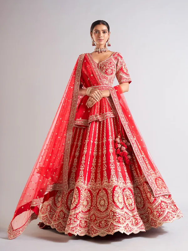 Wonderful red raw silk lehenga choli