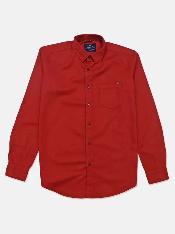 Pioneer orange slim fit solid shirt