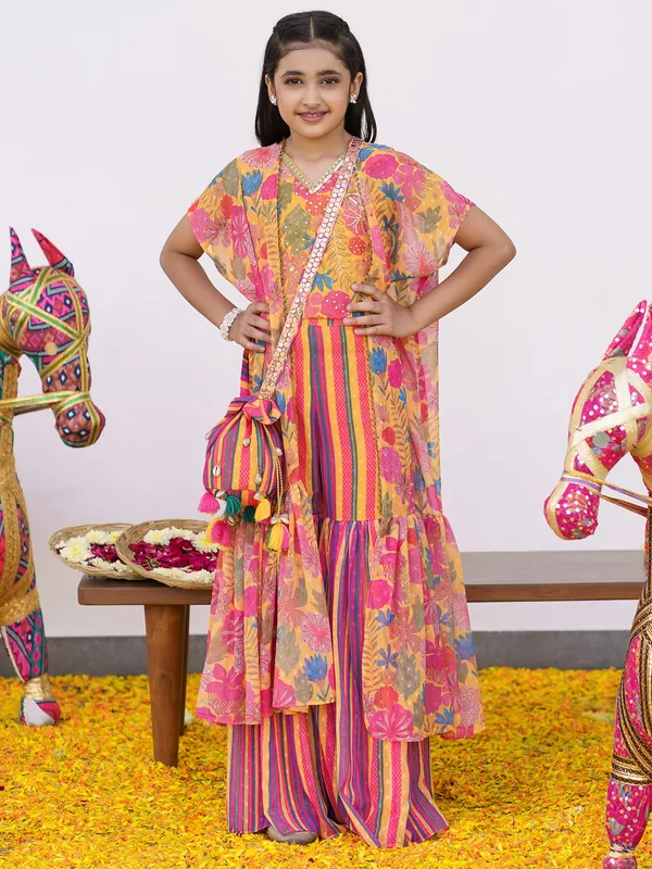 Yellow and pink printed sharara suit