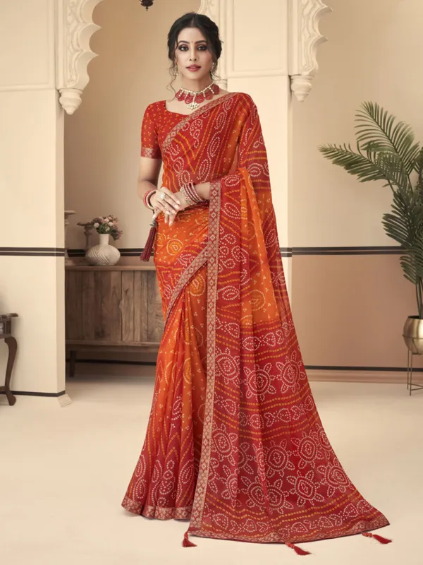 Yellow and red bandhej saree