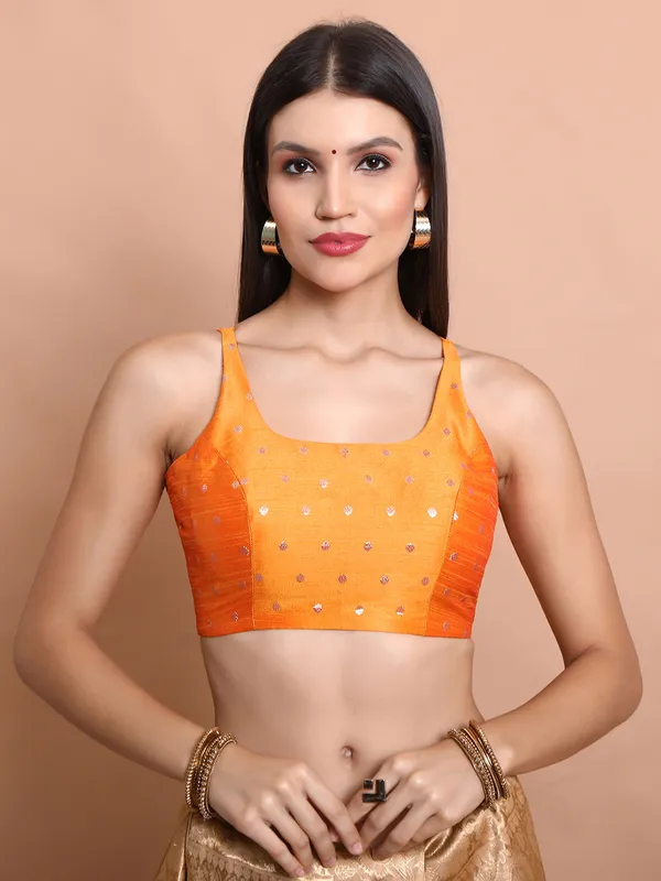 Yellow brocade zari weaving ready made blouse sleeveless