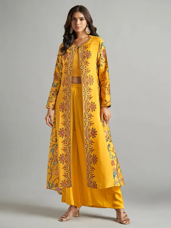 Yellow chiffon palazzo suit with long shrug