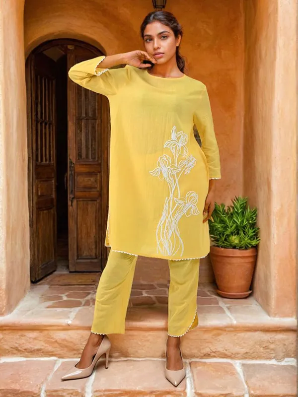 Yellow cotton co ord set for casual