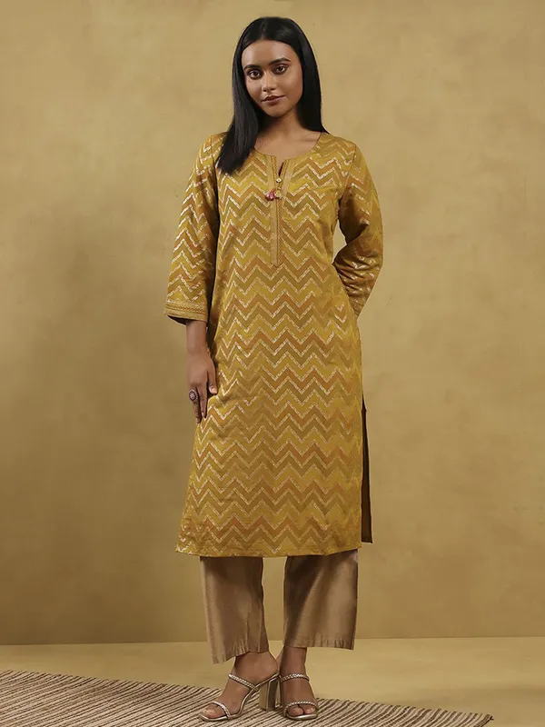 Yellow cotton silk casual kurti for women