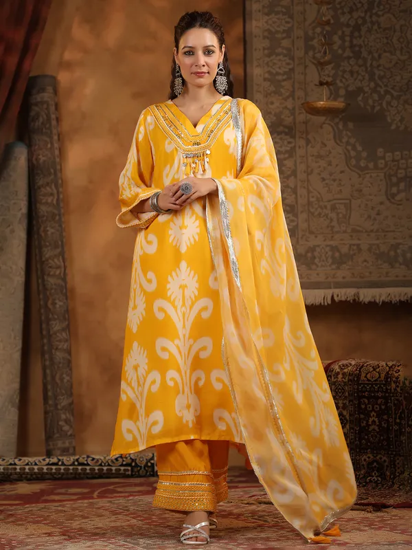Yellow cotton silk kurti set for festival