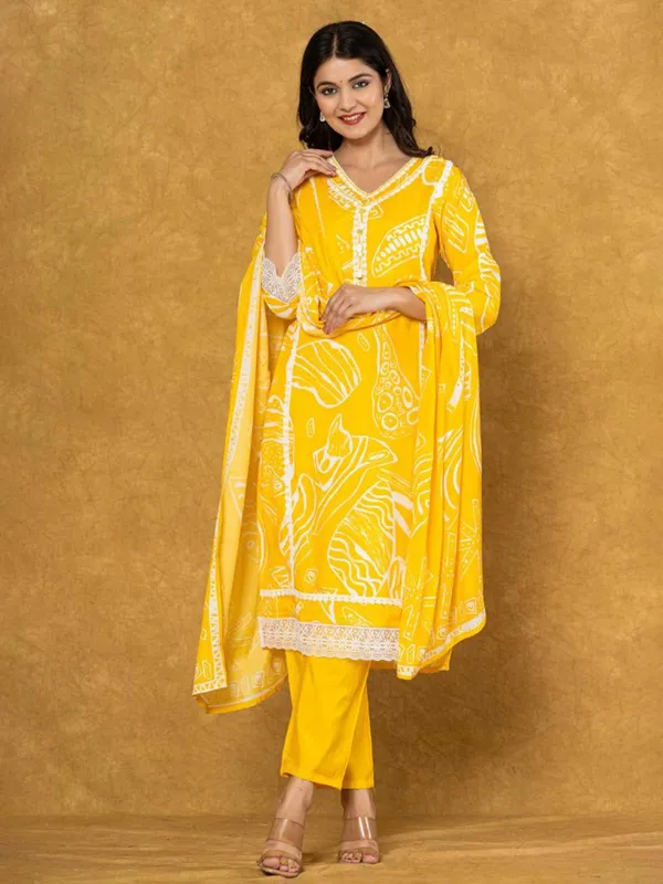 Yellow cotton silk kurti set for women