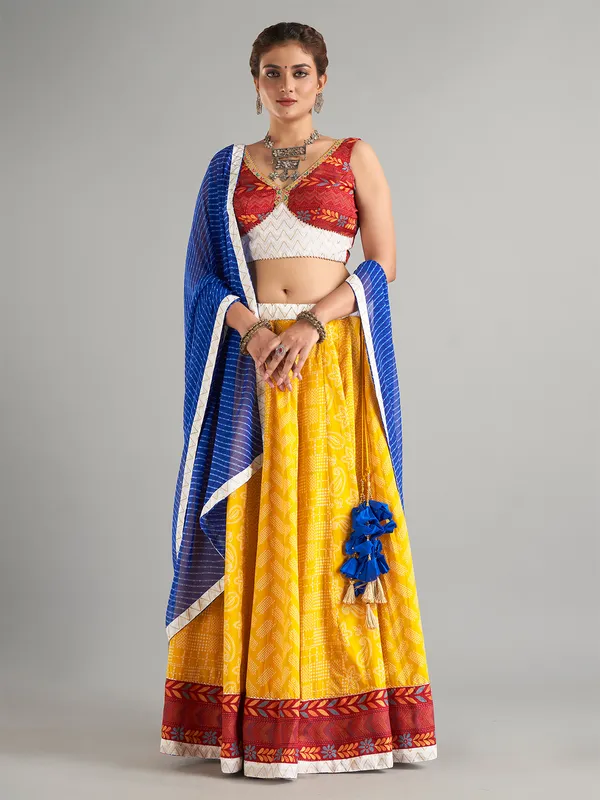 Yellow cotton silk lehenga choli with dupatta