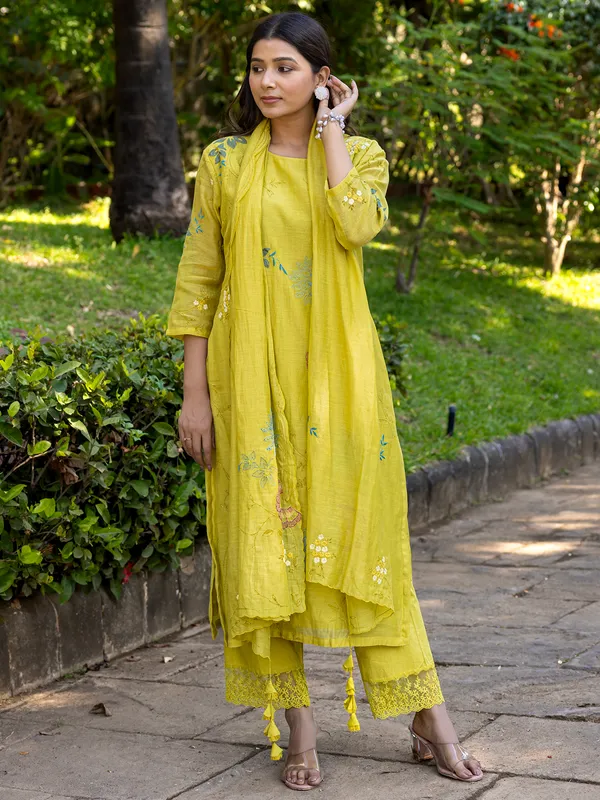 Yellow cotton silk salwar suit for women