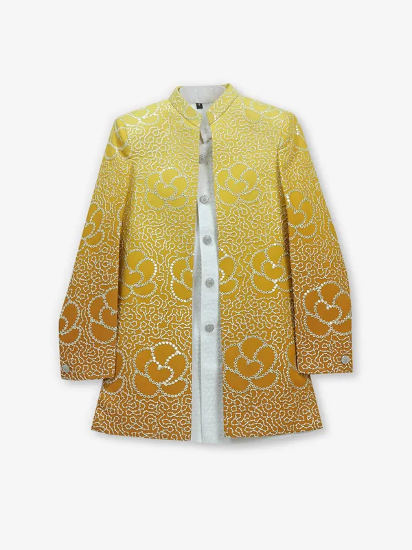 Yellow cotton silk thread work indo-western set