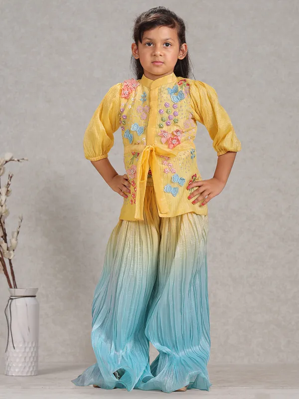 Yellow crape silk palazzo set