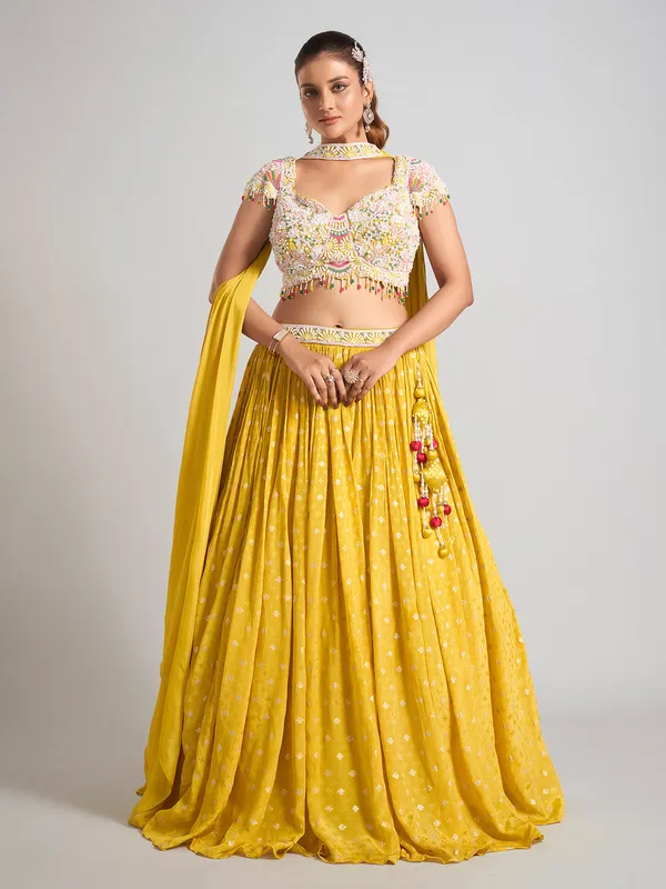 Yellow elegant silk wedding wear lehenga choli for women