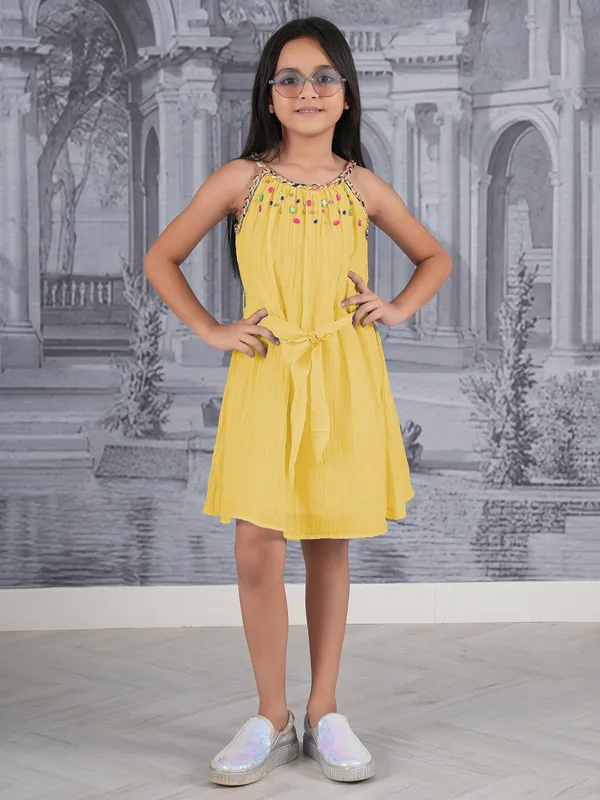 Yellow georgette frock for girls