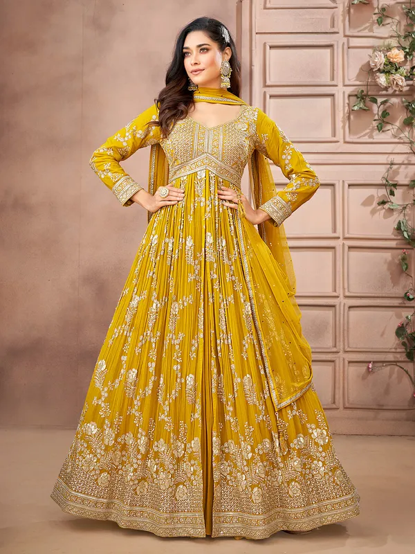 Yellow georgette palazzo suit for festival wear