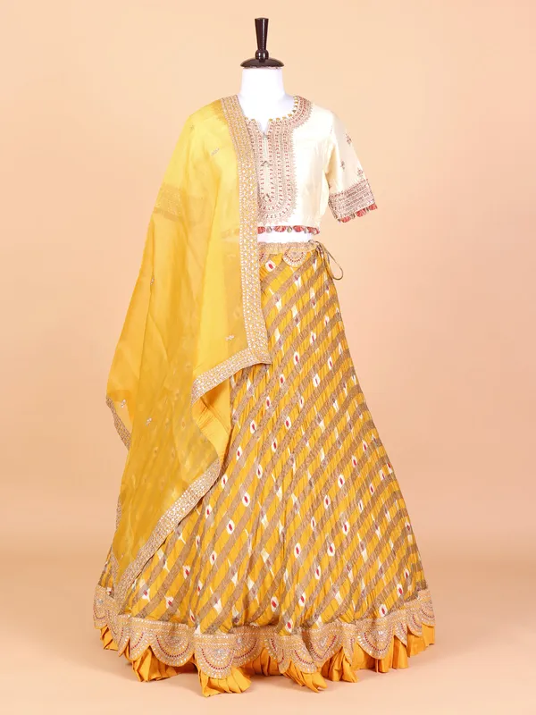 Yellow georgette printed lehenga choli