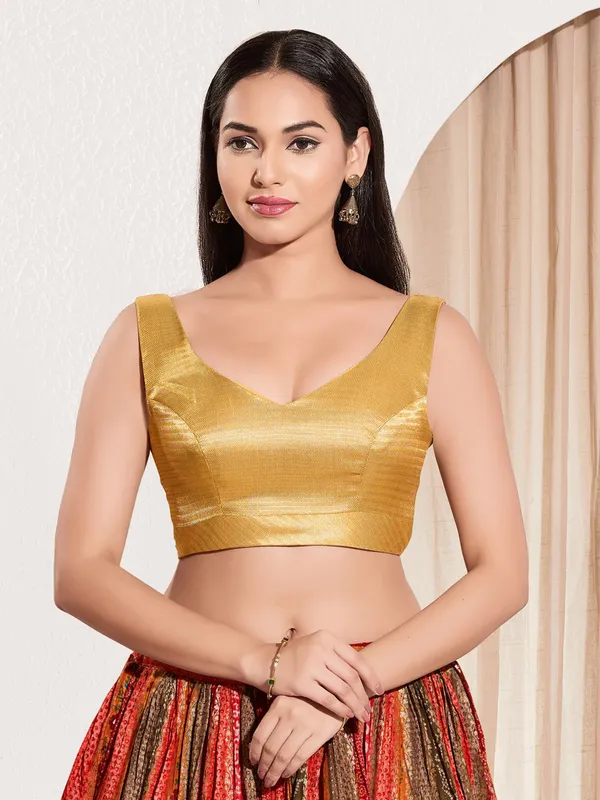 Yellow gold ready made blouse in rich silk