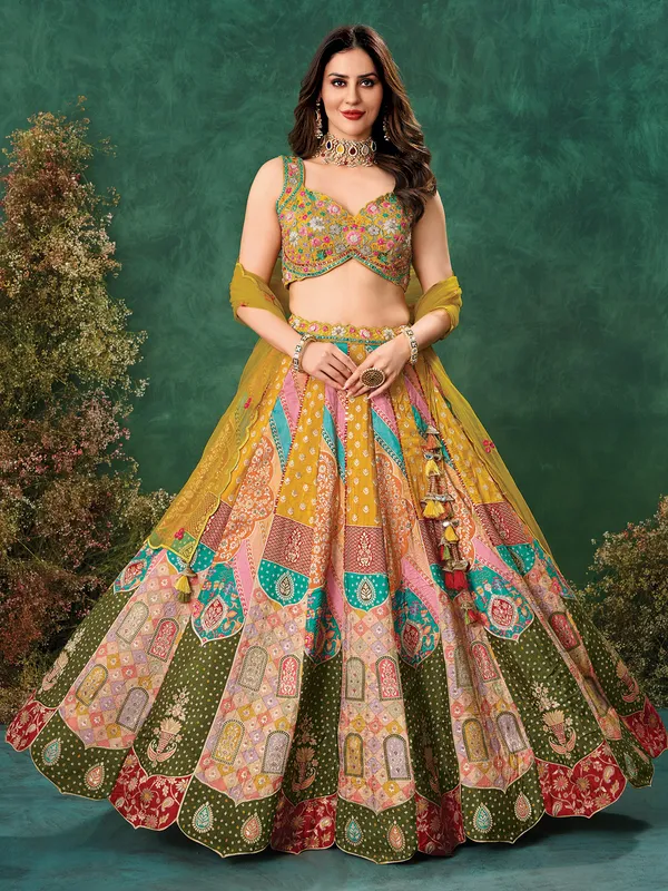 Yellow haldi wear raw silk lehenga choli