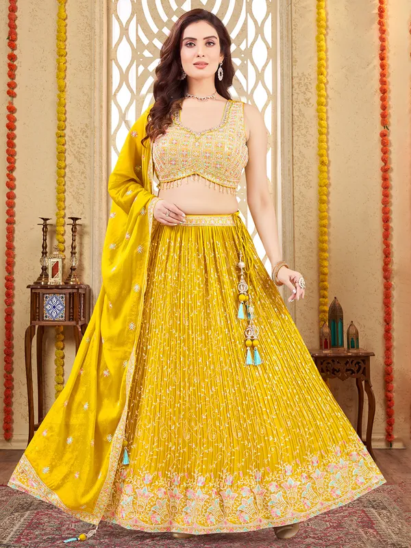Yellow lehenga choli in soft georgette