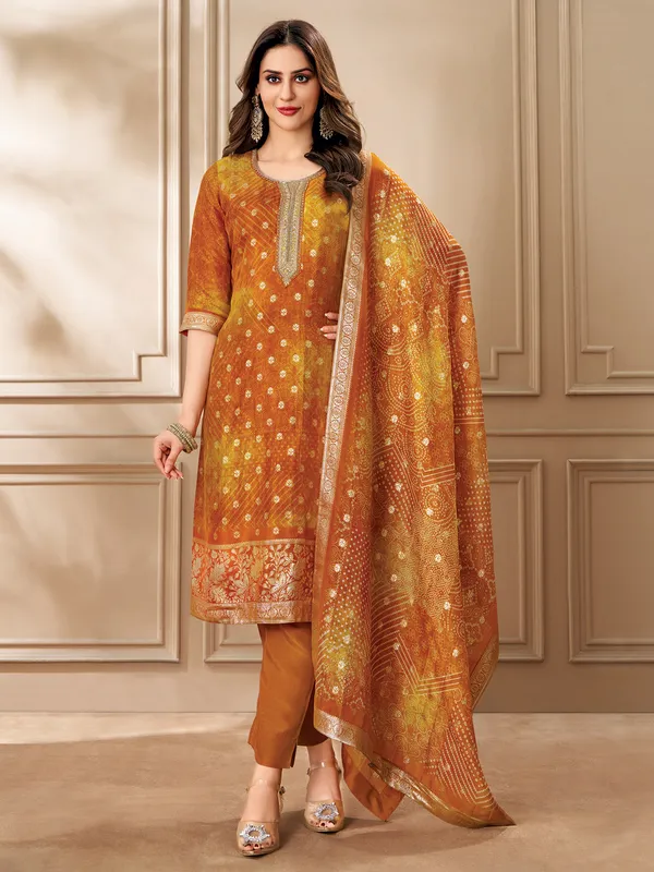 Yellow organza zari worked salwar suit