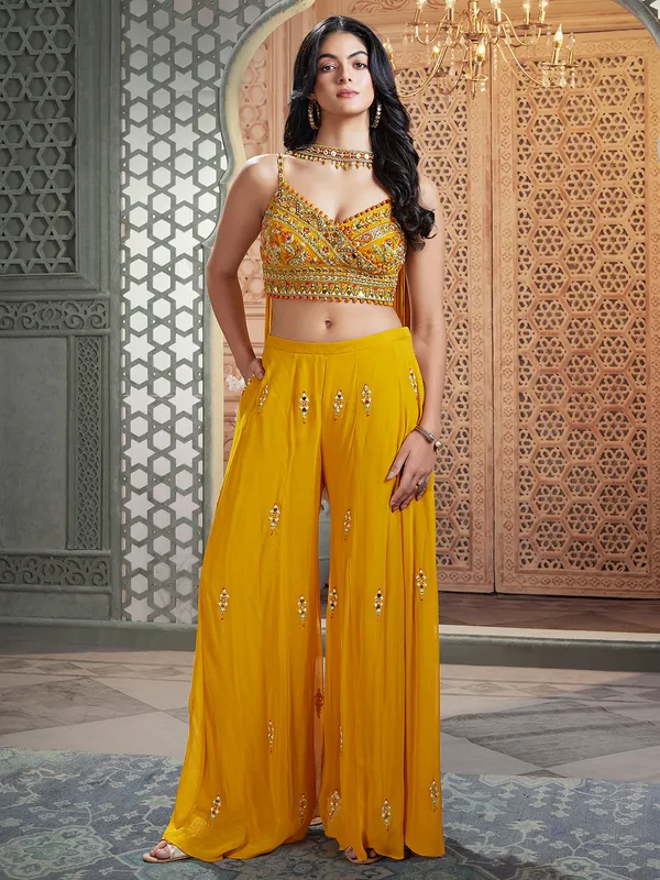 Yellow palazzo georgette with choker dupatta