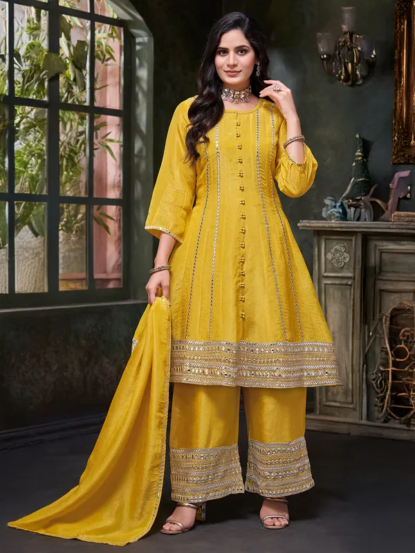 Yellow palazzo suit with aabla work