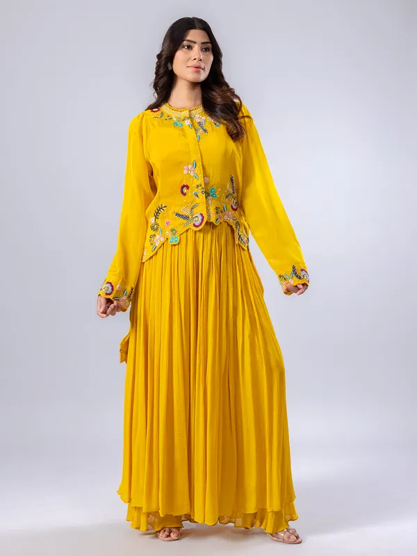 Yellow palazzo suit with jacket