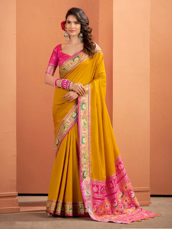 Yellow patola silk saree with cultural spark