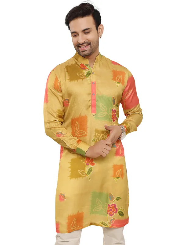 Yellow printed festive wear kurta