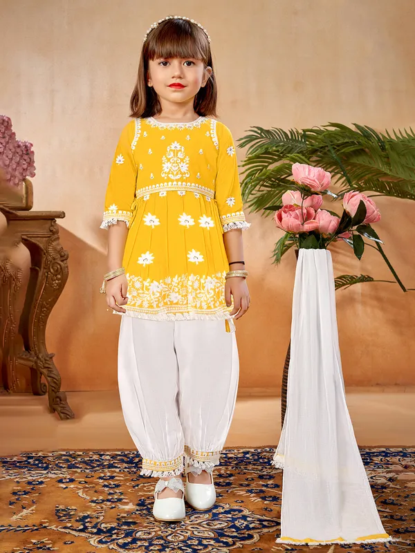 Yellow salwar suit with dupatta in cotton silk