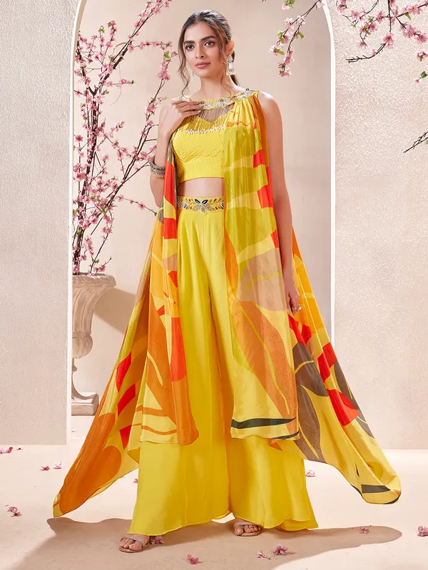 Yellow satin palazzo salwar suit