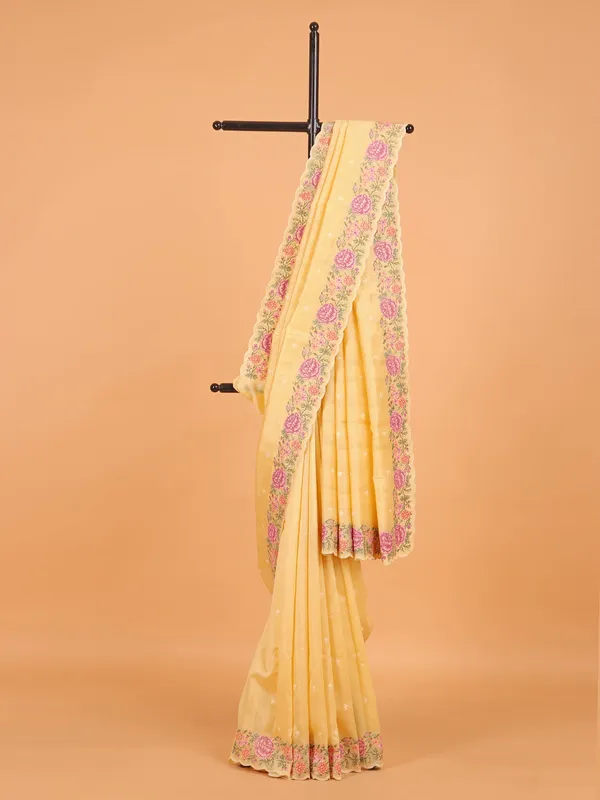Yellow semi silk saree for women