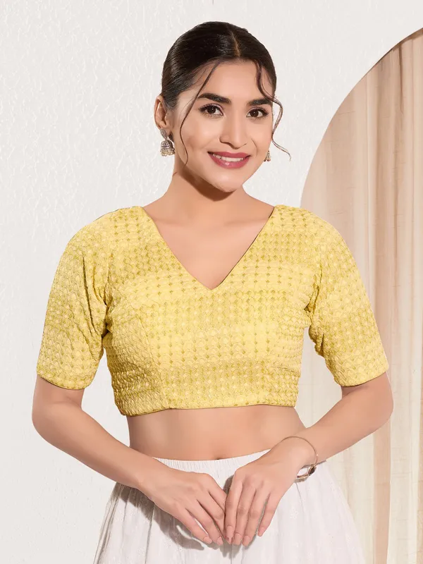 Yellow sequins work polyester ready made blouse