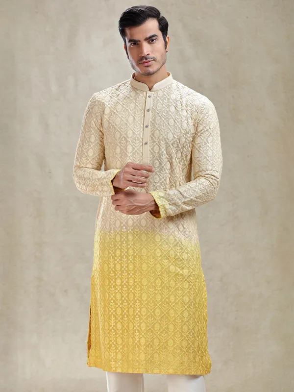 Yellow shaded elegance sophisticated kurta pajama set