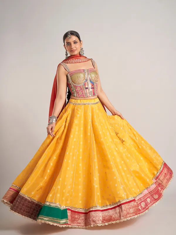 Yellow silk navratri wear chaniya choli with dupatta