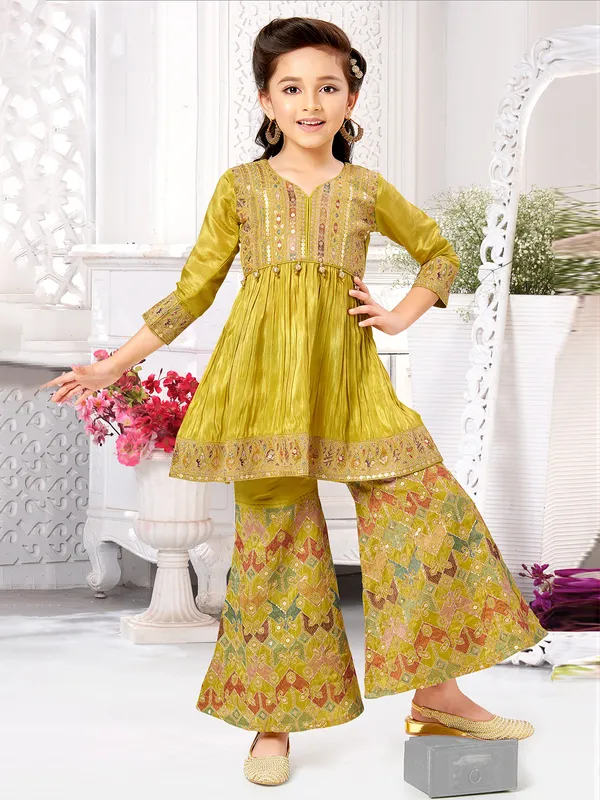 Yellow silk palazzo suit for girls