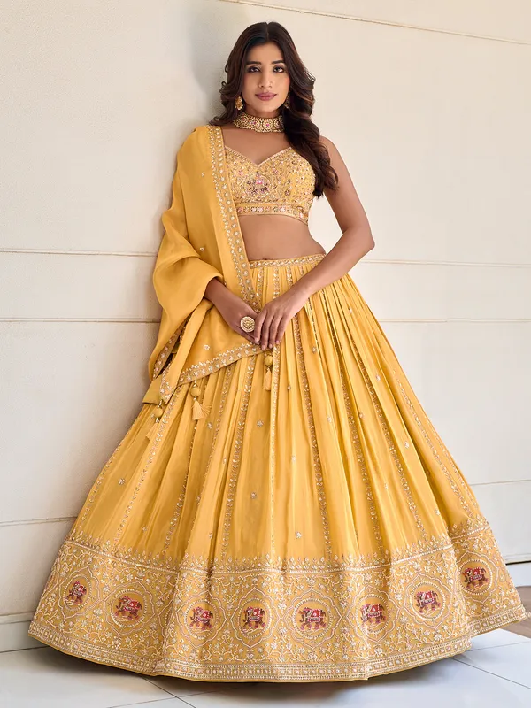Yellow silk wedding lehenga choli with dupatta
