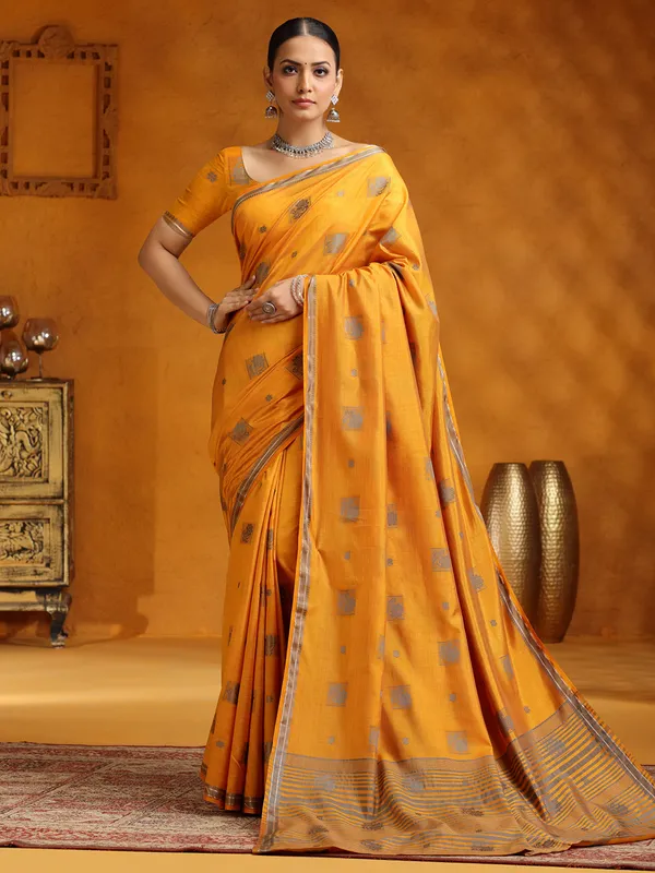 Yellow silk zari worked saree