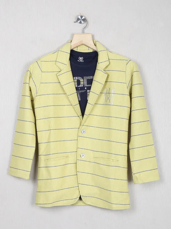 Yellow stripe terry rayon blazer for party