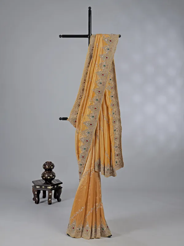 Yellow tissue silk saree with wedding glow