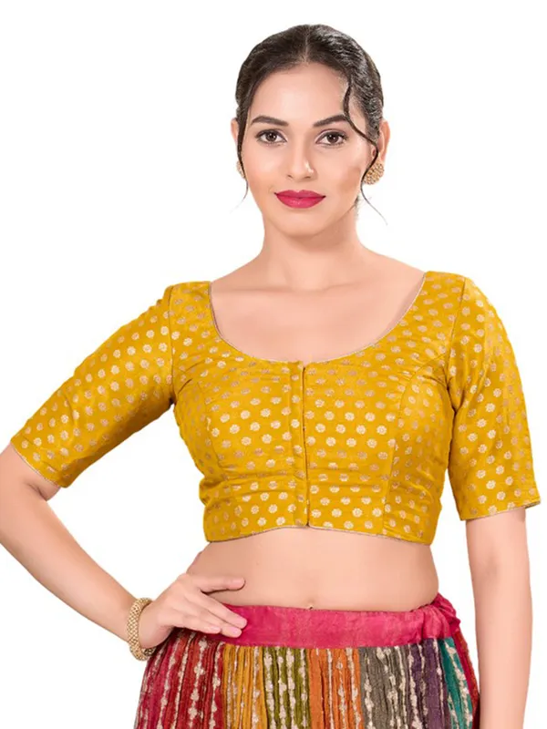 Yellow zari worked silk blouse