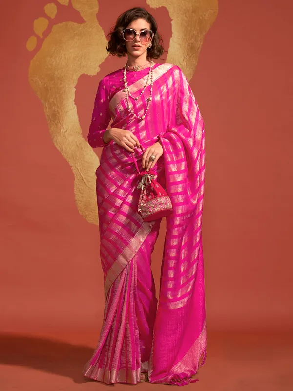 Zari weaving magenta saree