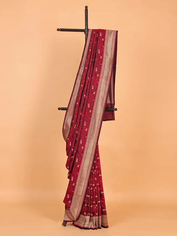 Zari worked maroon banarsi silk saree