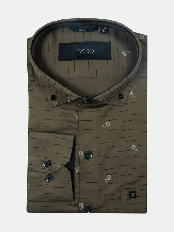 Zillian fabric brown printed mens shirt