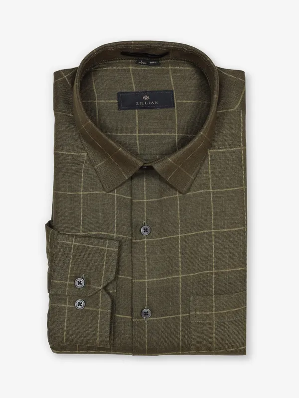 ZILLIAN olive linen formal shirt for men